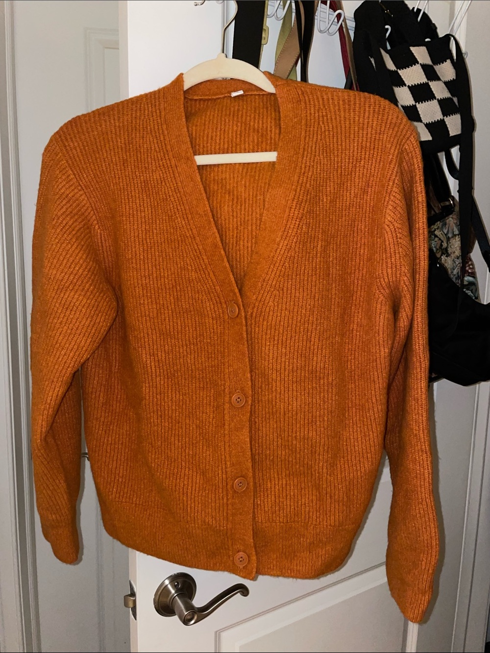 Uniqlo Orange V-Neck Button Cardigan
